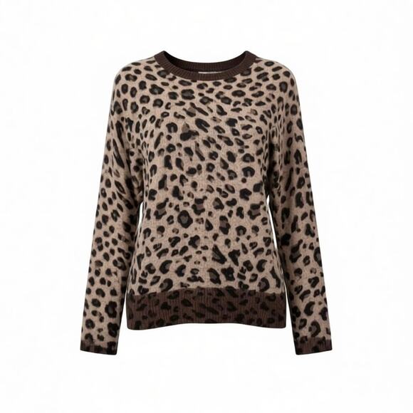 NWT Magaschoni 100% Cashmere Leopard Print Sweater – Brown Combo – Size S - Picture 2 of 4